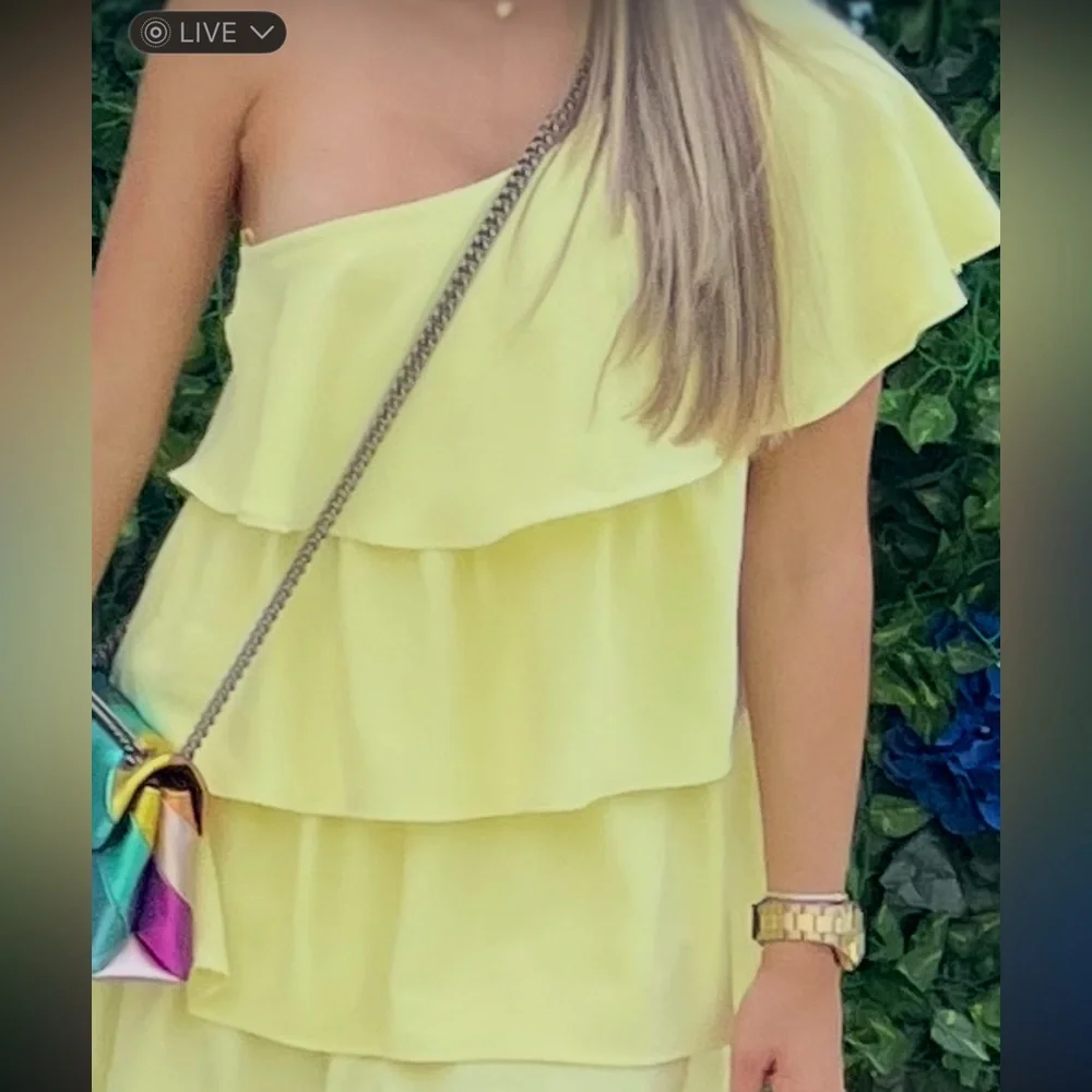 Yellow One-Shoulder Ruffle dress - Picture 1 of 2